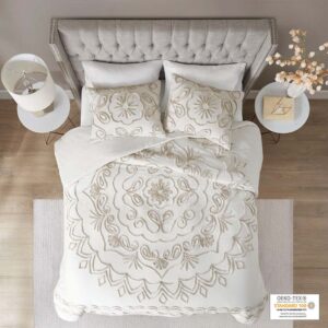 Violette 3 Piece Tufted Cotton Chenille Duvet Cover Set in Ivory/Taupe From Madison Park