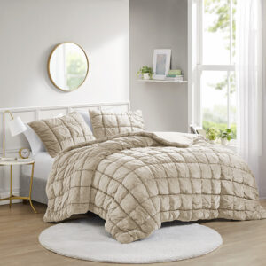 Velvet Dream Puff 3 Piece Comforter Set in Tan From Intelligent Design