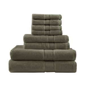 100% Cotton Bath 8 Piece Set in Olive Green From Madison Park Signature