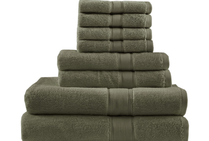 100% Cotton Bath 8 Piece Set in Olive Green From Madison Park Signature