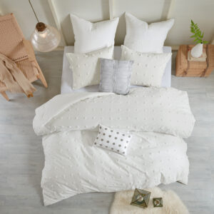 Brooklyn Cotton Jacquard Comforter Set with Euro Shams and Throw Pillows in Ivory From Urban Habitat