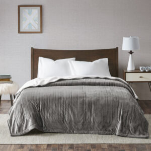 Ultra Soft Plush Reverses to Berber Heated Blanket in Grey From True North by Sleep Philosophy