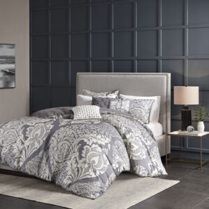 Vienna 6 Piece Printed Duvet Cover Set in Grey From Madison Park