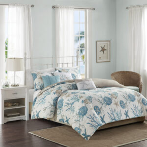 Pebble Beach 6 Piece Cotton Sateen Duvet Cover Set in Aqua From Madison Park