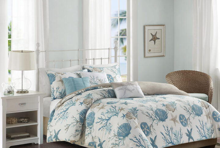 Pebble Beach 6 Piece Cotton Sateen Duvet Cover Set in Aqua From Madison Park