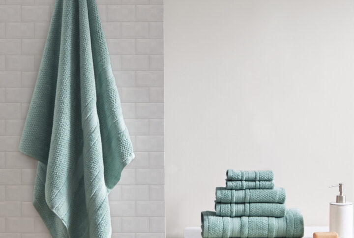 Adrien Super Soft Cotton Quick Dry Bath Towel 6 Piece Set in Teal From Madison Park Essentials