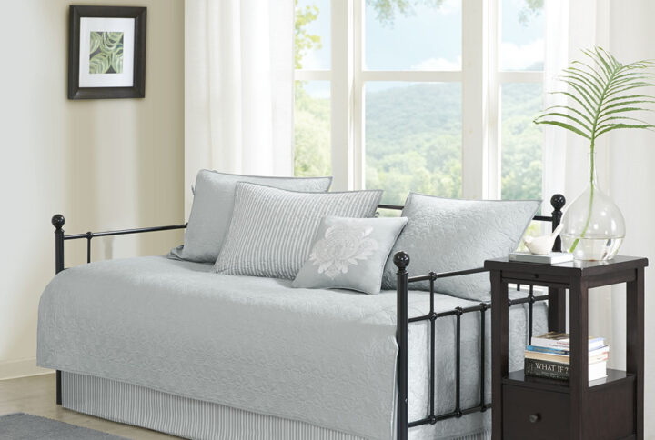 Quebec 6 Piece Reversible Daybed Cover Set in Grey From Madison Park