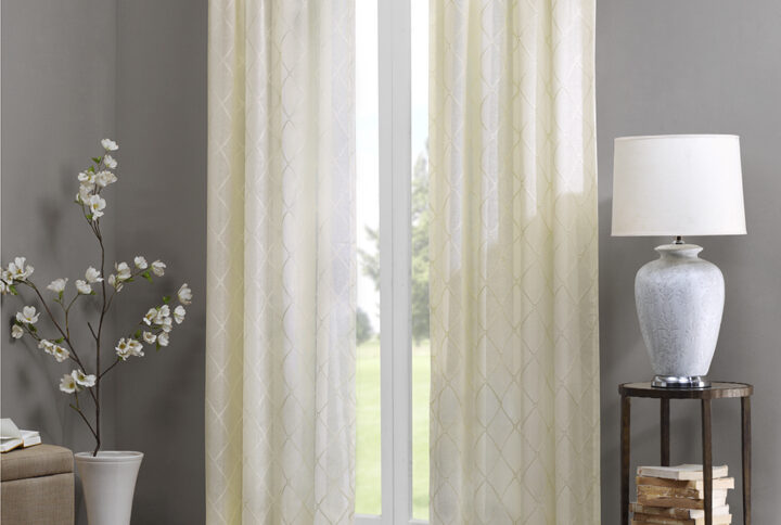 Irina Diamond Sheer Window Curtain Panel in Ivory From Madison Park