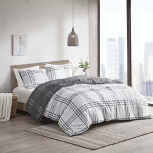 Pike Plaid Reversible Comforter Set in White/Gray From Intelligent Design