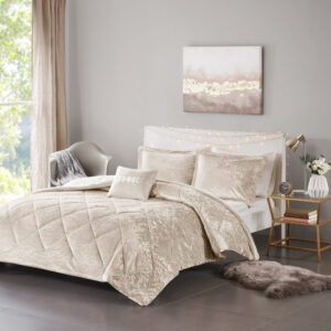 Felicia Velvet Comforter Set with Throw Pillow in Champagne From Intelligent Design