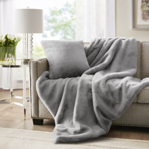 Sable Solid Faux Fur Throw in Grey From Croscill