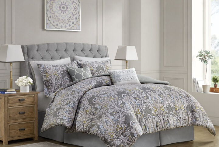 Hallie 6 Piece Cotton Comforter Set in Grey From Harbor House