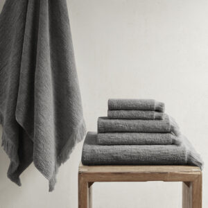 Nova Cotton Dobby Slub 6 Piece Towel Set in Charcoal From INK+IVY