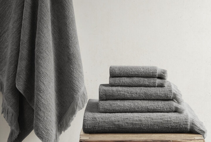 Nova Cotton Dobby Slub 6 Piece Towel Set in Charcoal From INK+IVY