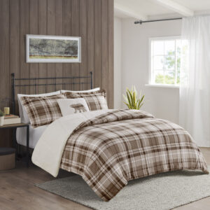 Alton Plush to Sherpa Down Alternative Comforter Set in Tan Plaid From Woolrich