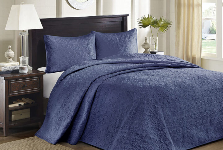 Quebec Reversible Bedspread Set in Navy From Madison Park