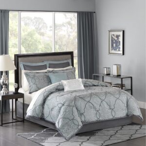 Lavine 12 Piece Comforter Set with Cotton Bed Sheets in Blue From Madison Park