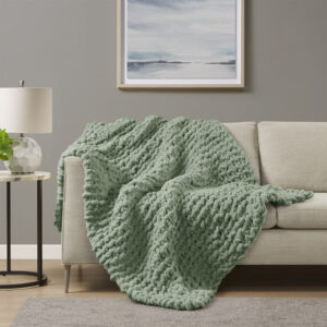 Chenille Chunky Knit Throw in Sage Green From Madison Park