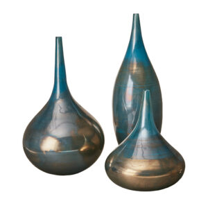 Lucia Blue and Bronze Decorative Glass Vases 3-piece set in Blue Metal From Madison Park Signature