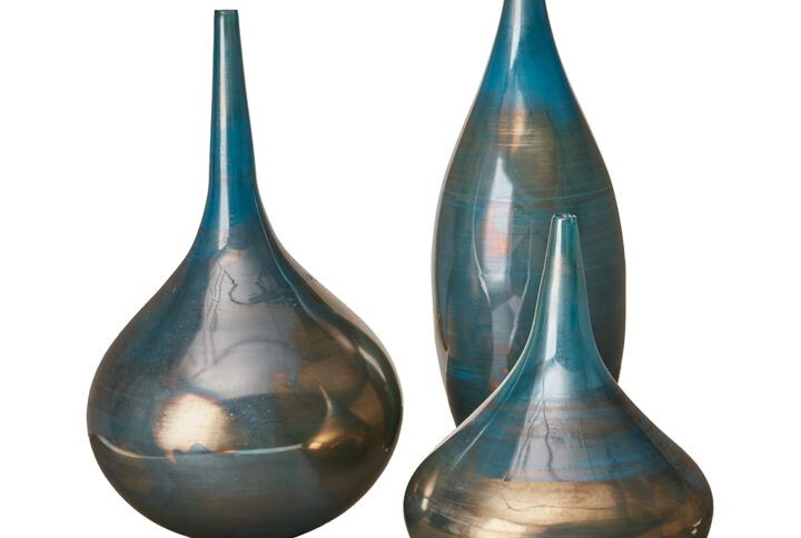 Lucia Blue and Bronze Decorative Glass Vases 3-piece set in Blue Metal From Madison Park Signature