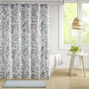 Bonnie Printed Seersucker Shower Curtain in Blue From Madison Park