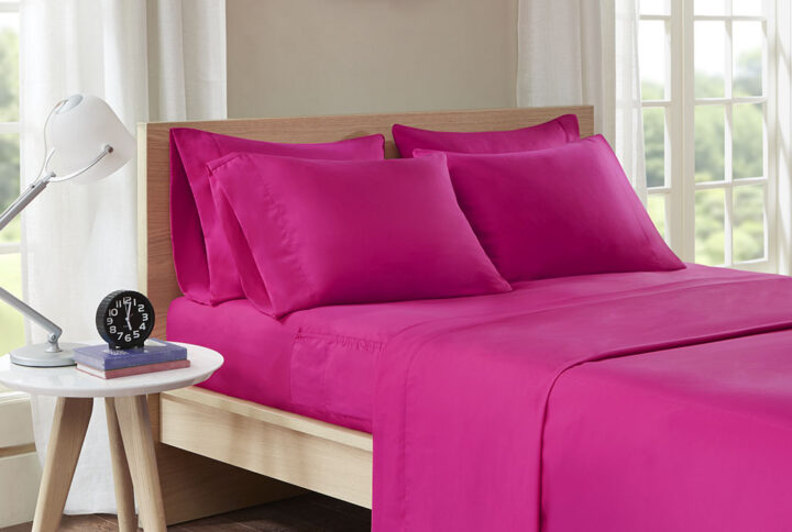 Microfiber Sheet Set with Side Storage Pockets in Pink From Intelligent Design