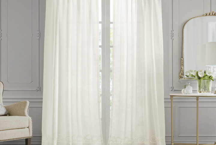 Cornelli Embroidery Curtain Panel (Single) in White From Croscill Classics