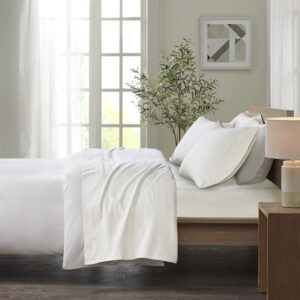 Cozy Flannel Printed Sheet Set in Ivory Solid From True North by Sleep Philosophy