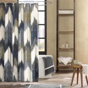 Alpine Cotton Printed Shower Curtain in Navy From INK+IVY