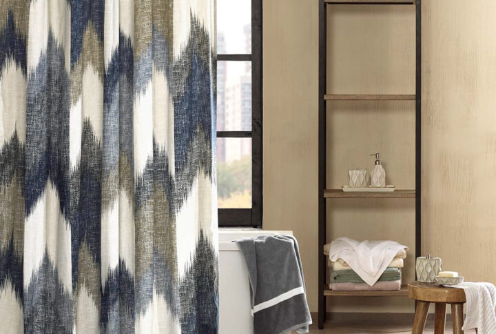 Alpine Cotton Printed Shower Curtain in Navy From INK+IVY