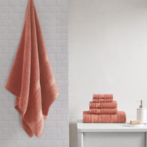 Adrien Super Soft Cotton Quick Dry Bath Towel 6 Piece Set in Coral From Madison Park Essentials