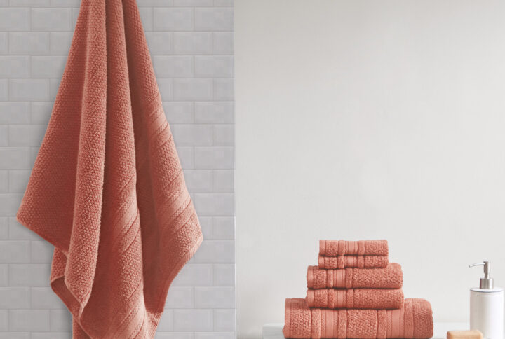 Adrien Super Soft Cotton Quick Dry Bath Towel 6 Piece Set in Coral From Madison Park Essentials