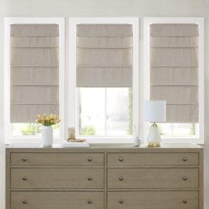 Otis Faux Linen Cordless Total Blackout Roman Shade in Natural From Madison Park