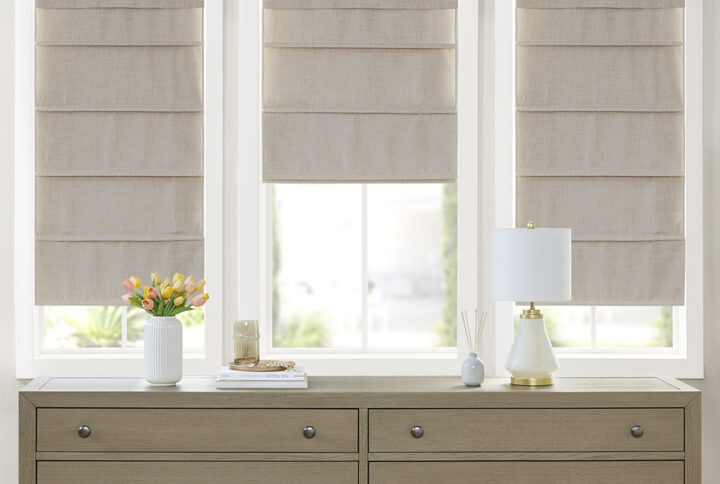 Otis Faux Linen Cordless Total Blackout Roman Shade in Natural From Madison Park