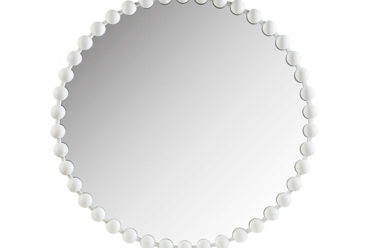 Marlowe Mirror 36" Large Decorative Round Wall Mirror with Beaded Metal Frame in White From Madison Park Signature