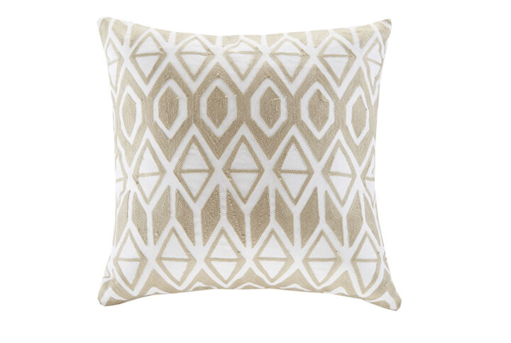 Anslee Embroidered Cotton Square Decorative Pillow in Taupe From Harbor House