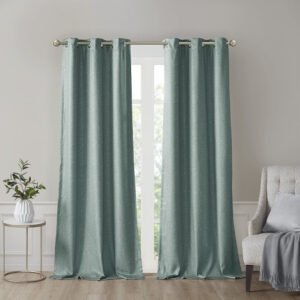 Como Tonal Printed Faux Silk Room Darkening Curtain Panel Pair in Green From SunSmart