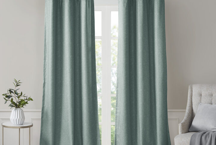 Como Tonal Printed Faux Silk Room Darkening Curtain Panel Pair in Green From SunSmart