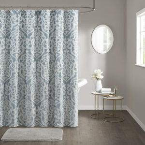 Odette Jacquard Shower Curtain in Aqua/Silver From Madison Park