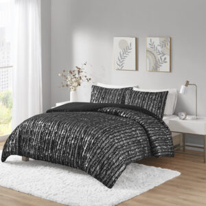 Naomi Metallic Print Faux Fur Comforter Set in Black/Silver From Intelligent Design