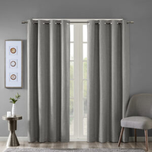 Maya Printed Heathered Blackout Grommet Top Curtain Panel in Grey From SunSmart