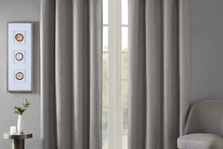 Maya Printed Heathered Blackout Grommet Top Curtain Panel in Grey From SunSmart