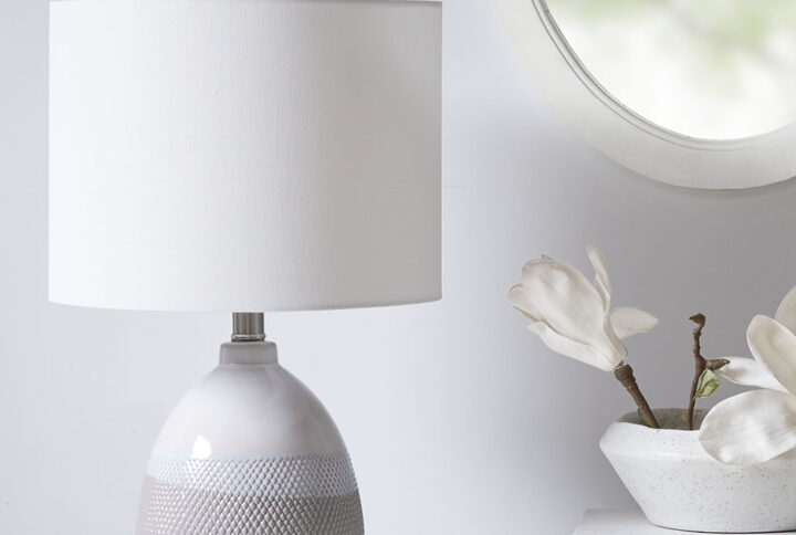 Driggs Ceramic Textured Table Lamp in Ivory/Grey From 510 Design