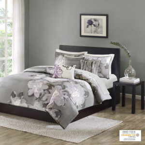 Serena 6 Piece Printed Duvet Cover Set in Grey From Madison Park