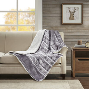 Anderson Print Mink Down Alternative Filled Throw in Grey From Woolrich