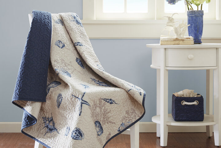 Bayside Oversized Printed Microfiber Quilted Throw in Blue From Madison Park