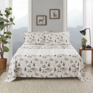 Cotton Flannel Sheet Set in Gray Deer Toile From Woolrich