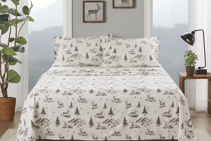 Cotton Flannel Sheet Set in Gray Deer Toile From Woolrich