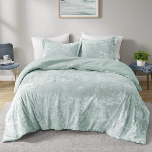 Mira Crushed Velvet Sherpa Reversible Comforter Set in Aqua From Intelligent Design