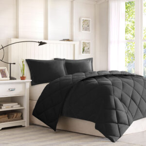 Larkspur 3M Scotchgard Diamond Quilting Reversible Down Alternative Comforter Set in Black/Black From Madison Park Essentials